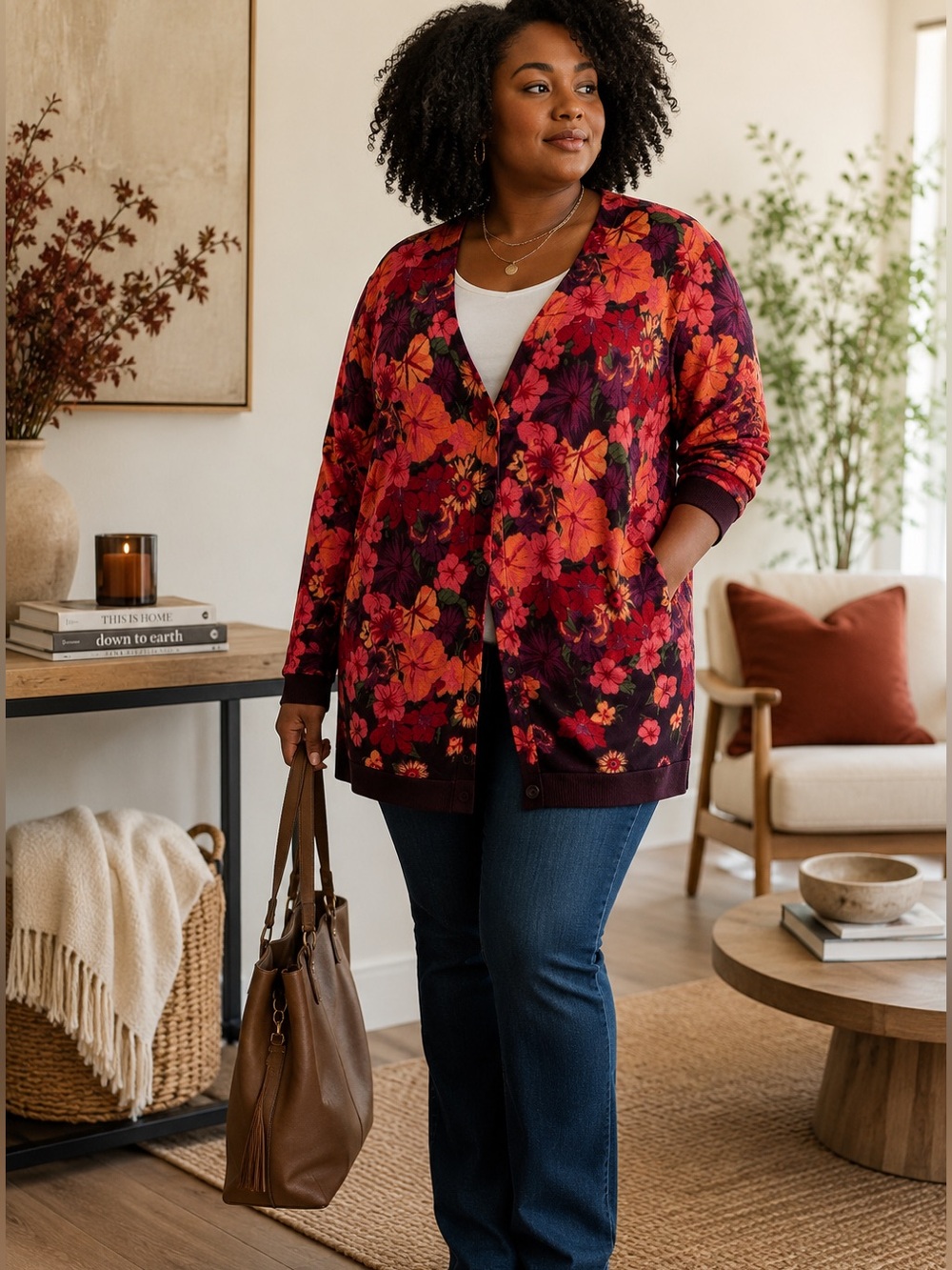 Isaac Mizrahi Live Floral Cardigan Sweater XL Boho Fall Layering
